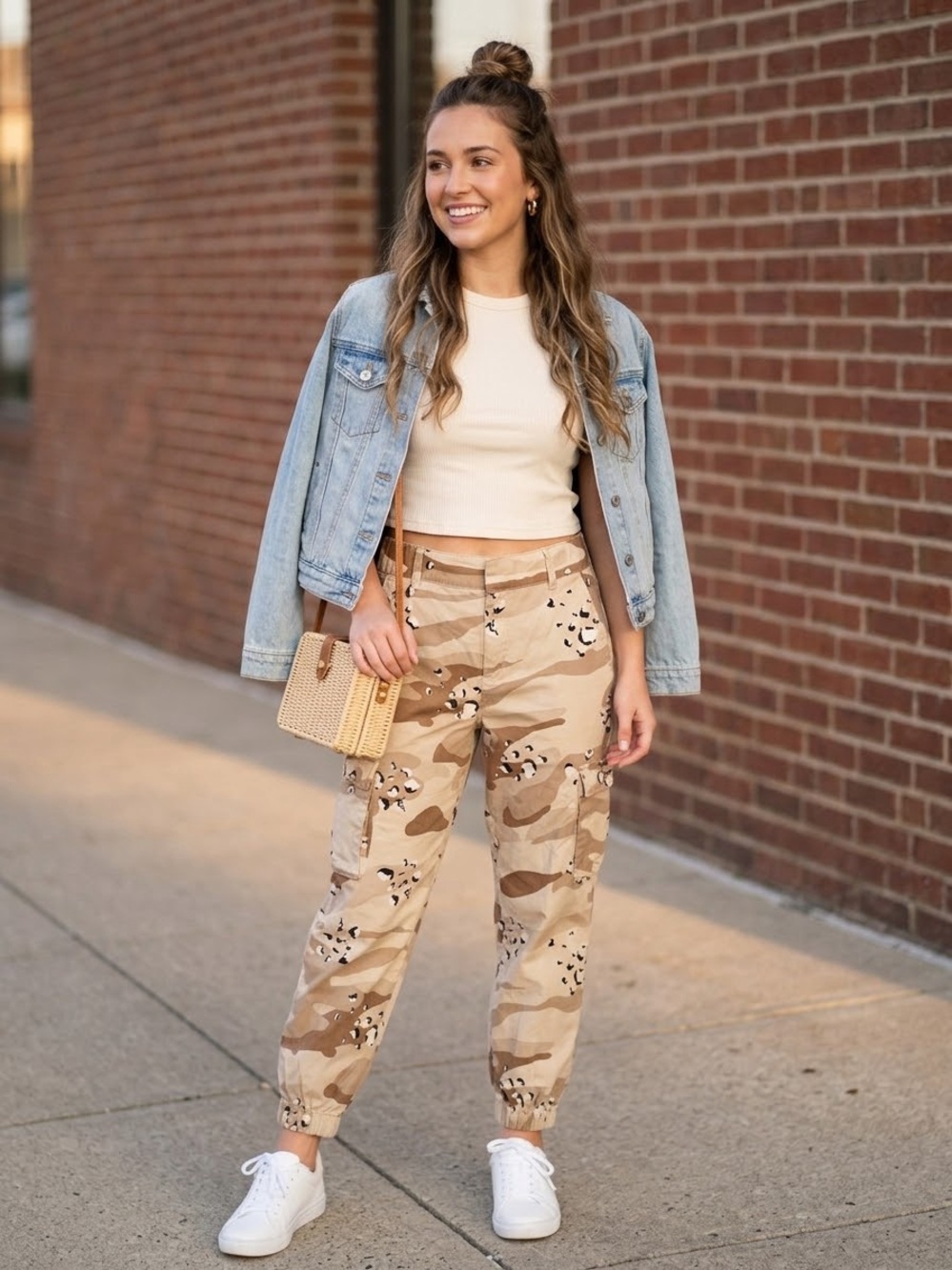 Forever 21 Desert Camo Cargo Joggers - Tan & Cream